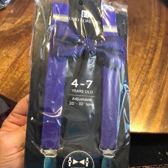 Kids Umo Lorenzo Suspender And Bow Tie Set-deep purple - Picture 1 of 4